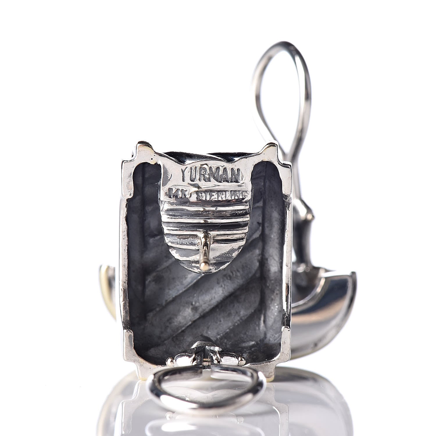 David Yurman Sterling Silver 14K Yellow Gold Cable Classics Cigar Band Earrings 4 of 4