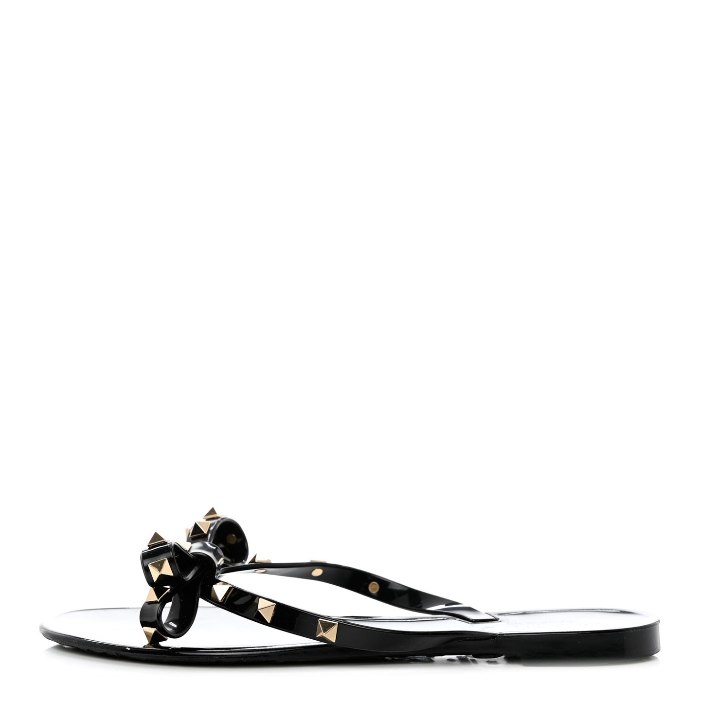 PVC Jelly Rockstud Bow Thong Sandals 38 Black