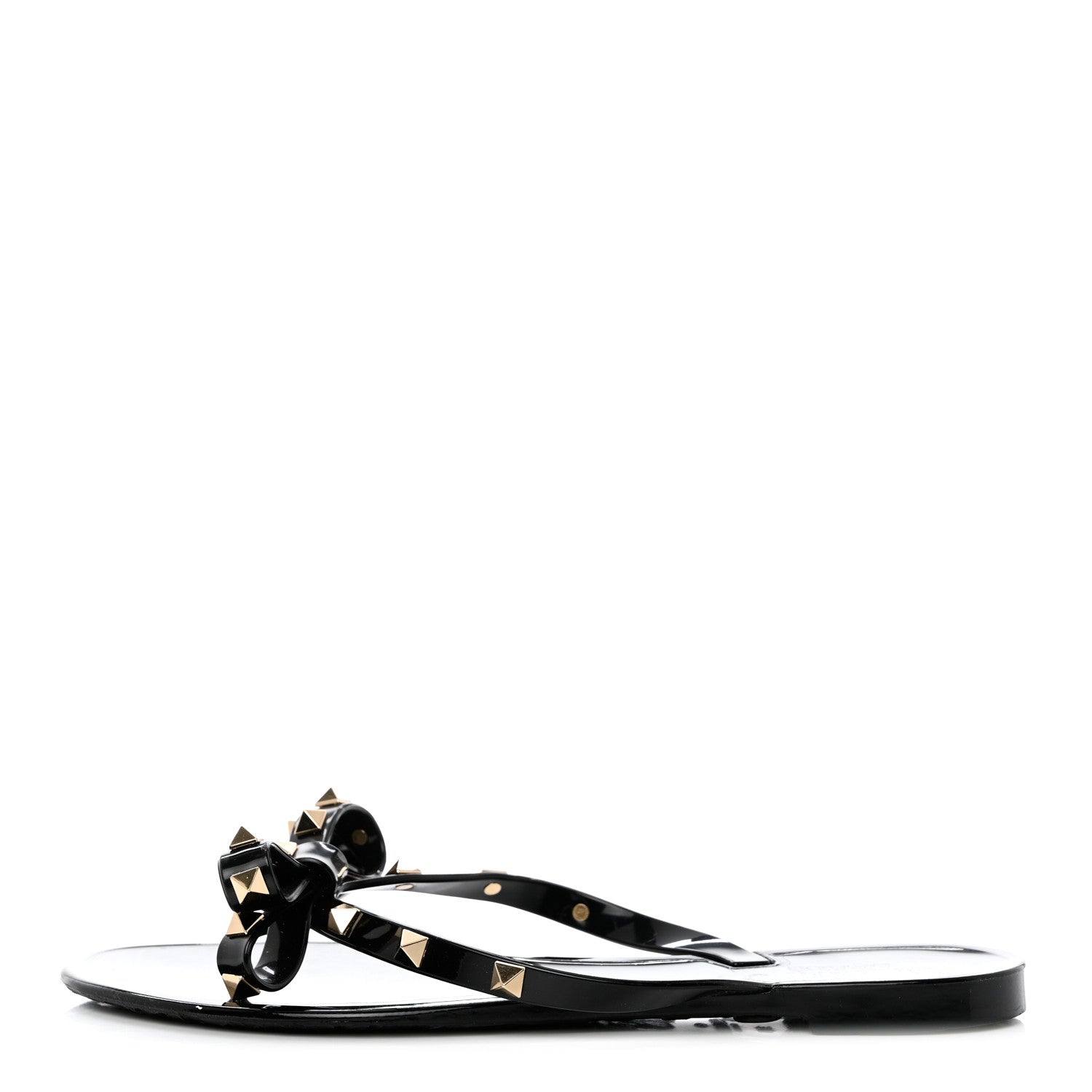 Valentino Garavani PVC Jelly Rockstud Bow Thong Sandals 38 Black 1 of 8