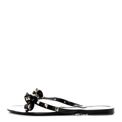 Valentino Garavani PVC Jelly Rockstud Bow Thong Sandals 38 Black 1 of 8