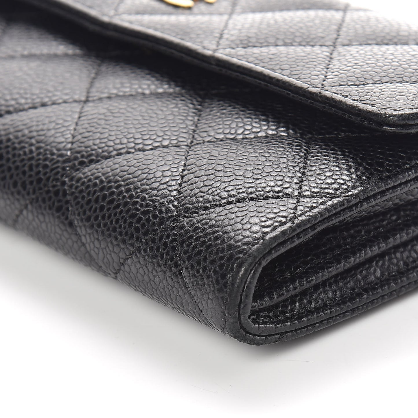 Caviar Quilted Large Gusset Flap Wallet Black