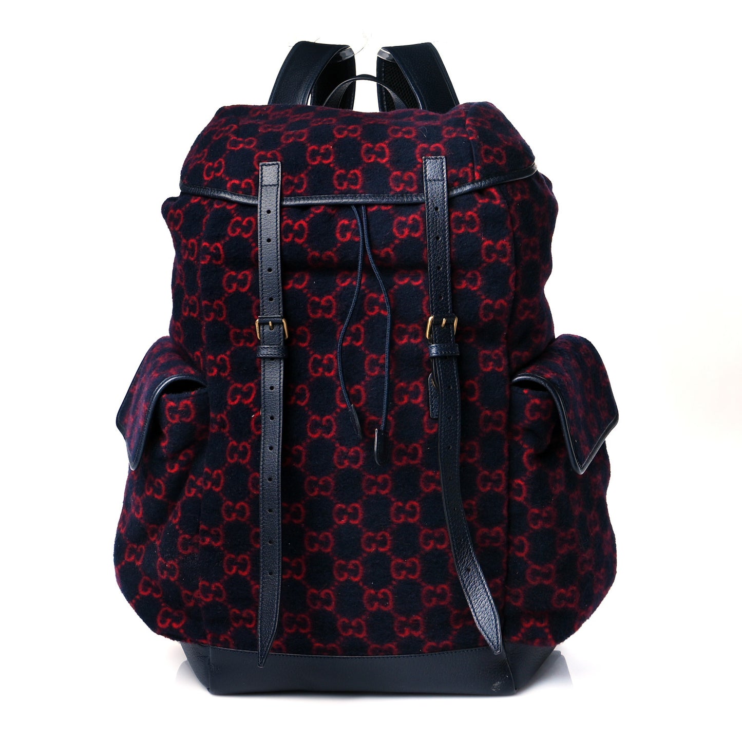 Covered Wool GG Monogram Large Double Buckle Backpack Navy Red