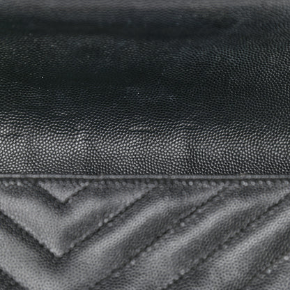 Saint Laurent Grain De Poudre Matelasse Chevron Large Monogram Satchel Black 14 of 20