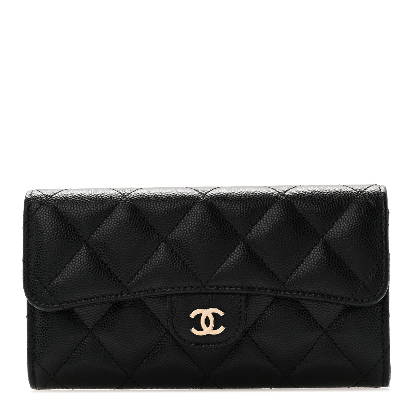 Caviar Quilted Medium Flap Wallet Black
