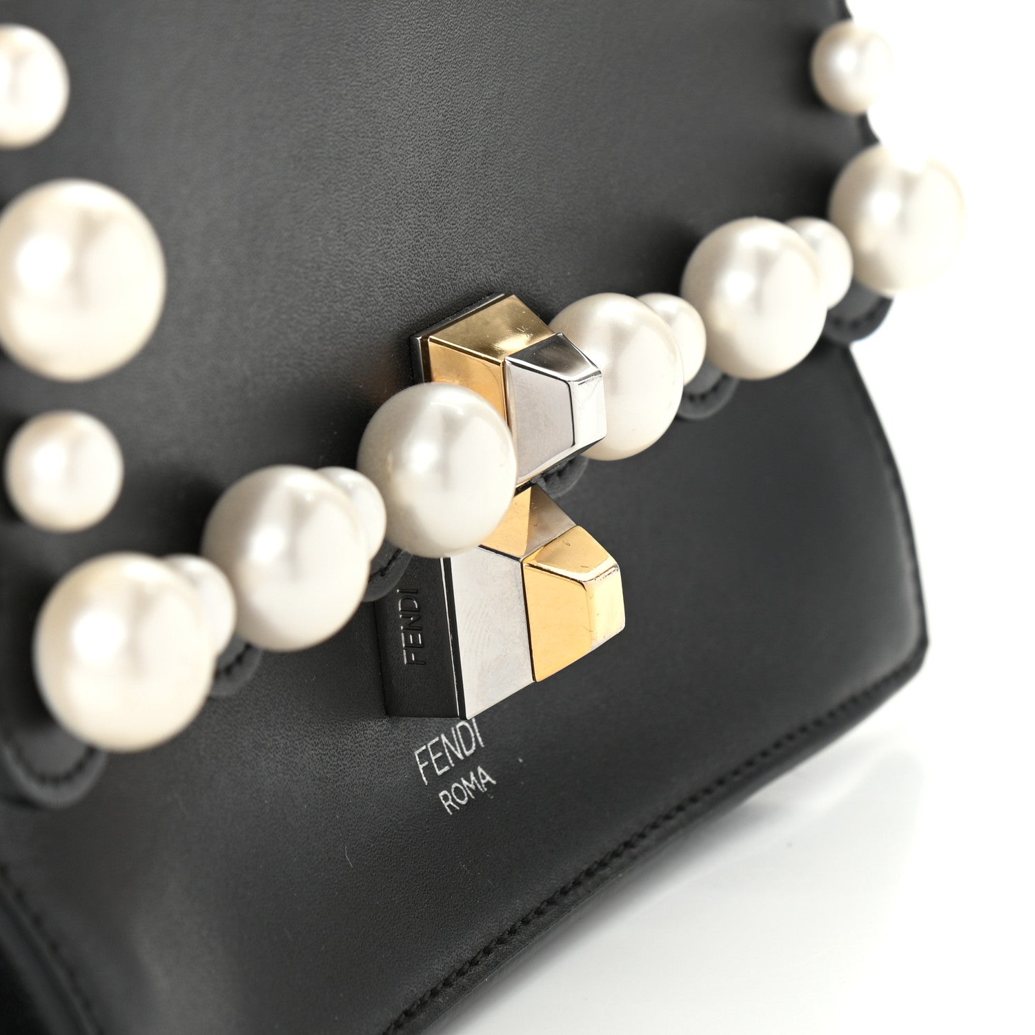 Fendi Vitello Liberty Pearl Scalloped Studded Small Kan I Shoulder Bag Black 19 of 20