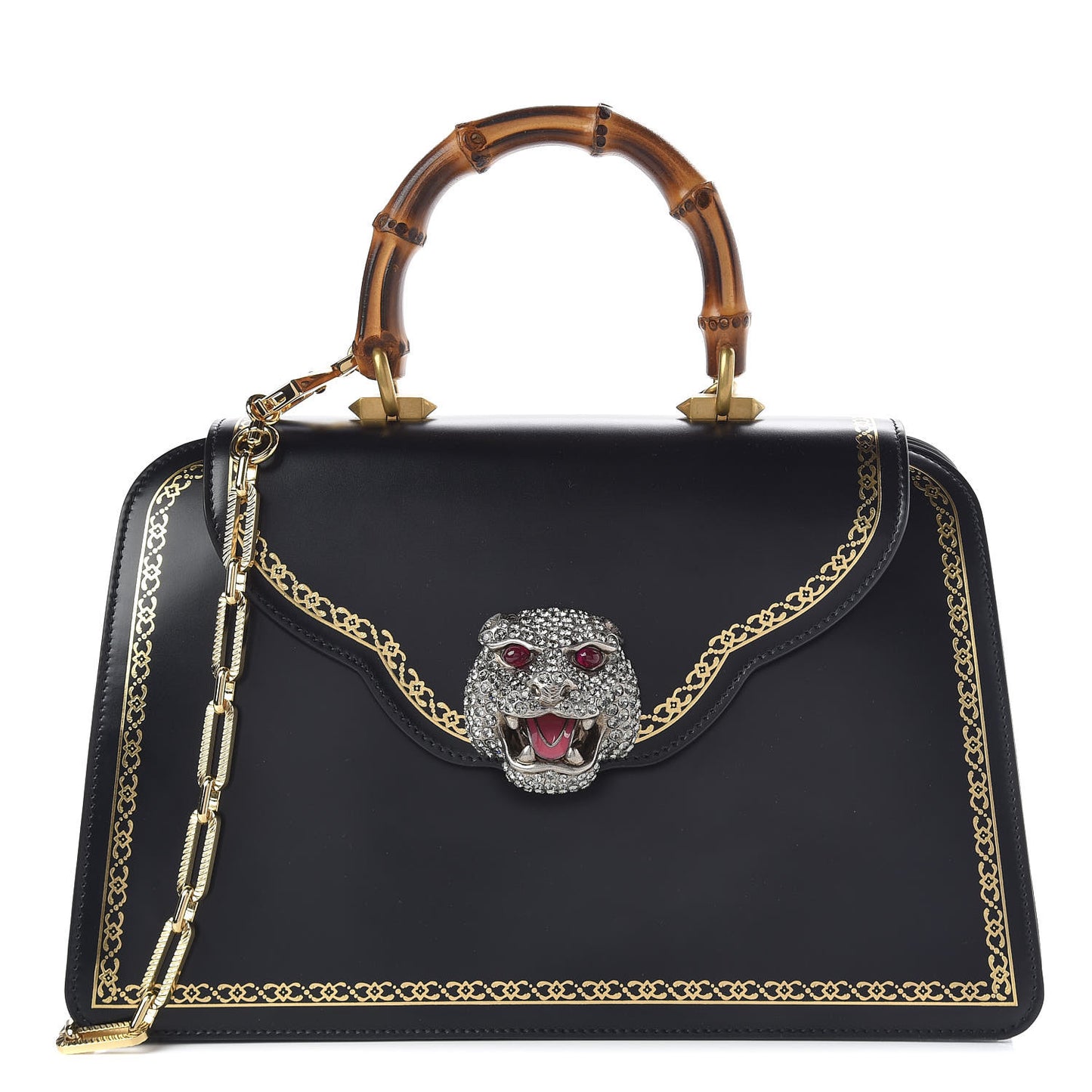 Calfskin Bamboo Medium Thiara Top Handle Bag Black