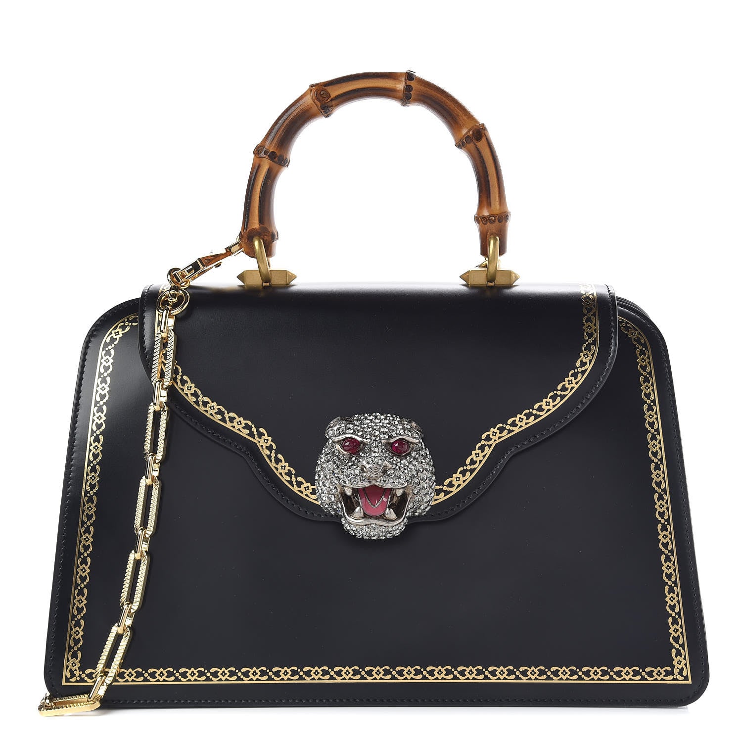 Gucci Calfskin Bamboo Medium Thiara Top Handle Bag Black 1 of 14