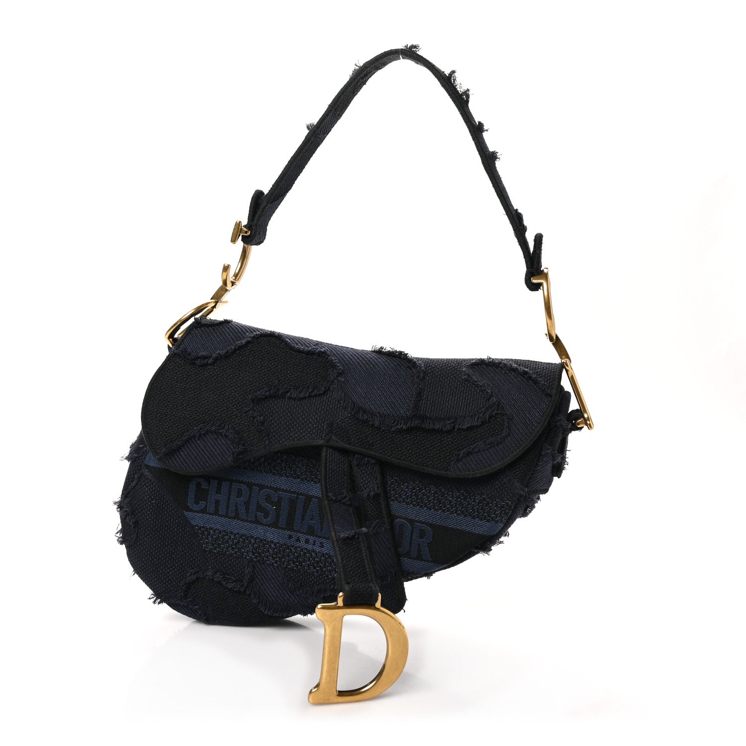Christian Dior Canvas Embroidered Camouflage Saddle Bag Blue 1 of 10