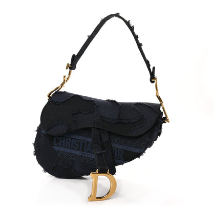 Christian Dior Canvas Embroidered Camouflage Saddle Bag Blue 1 of 10