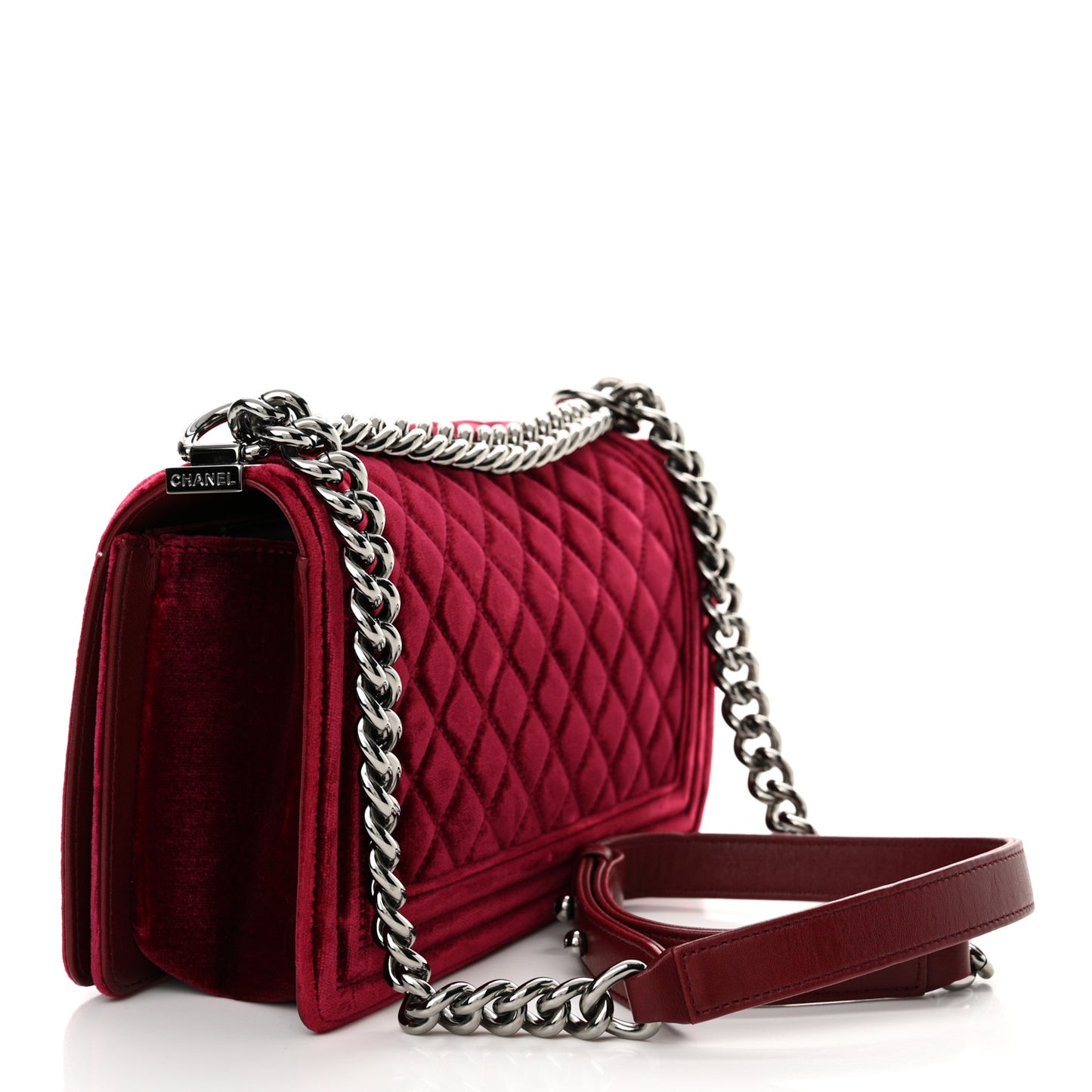 Velvet Quilted Medium Boy Flap Burgundy
