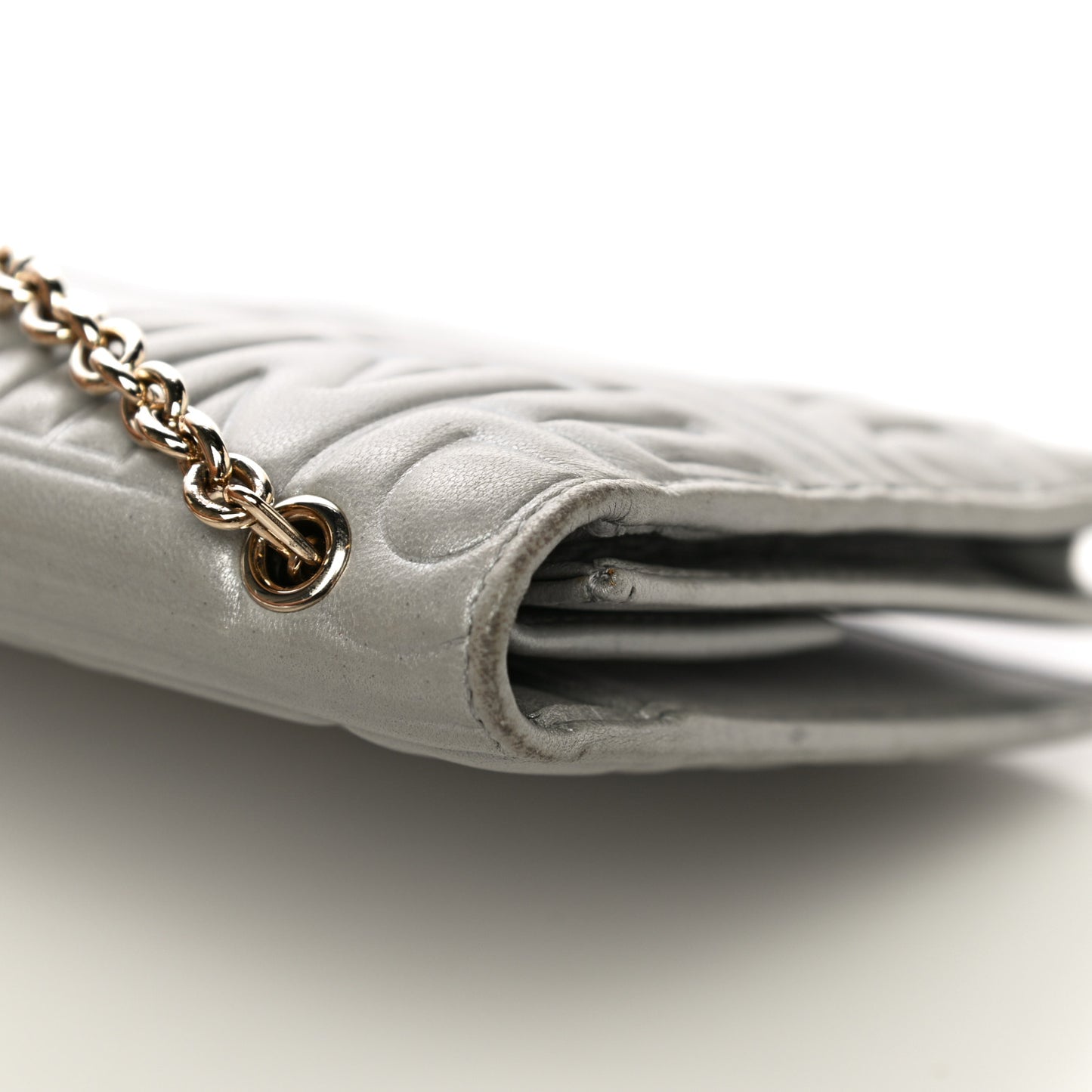 Metallic Nappa Logo Embossed Long Wallet On Chain Silver