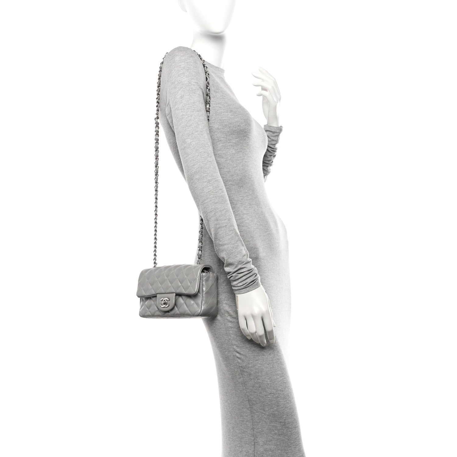 Chanel Metallic Lambskin Quilted Mini Rectangular Flap Silver 2 of 11