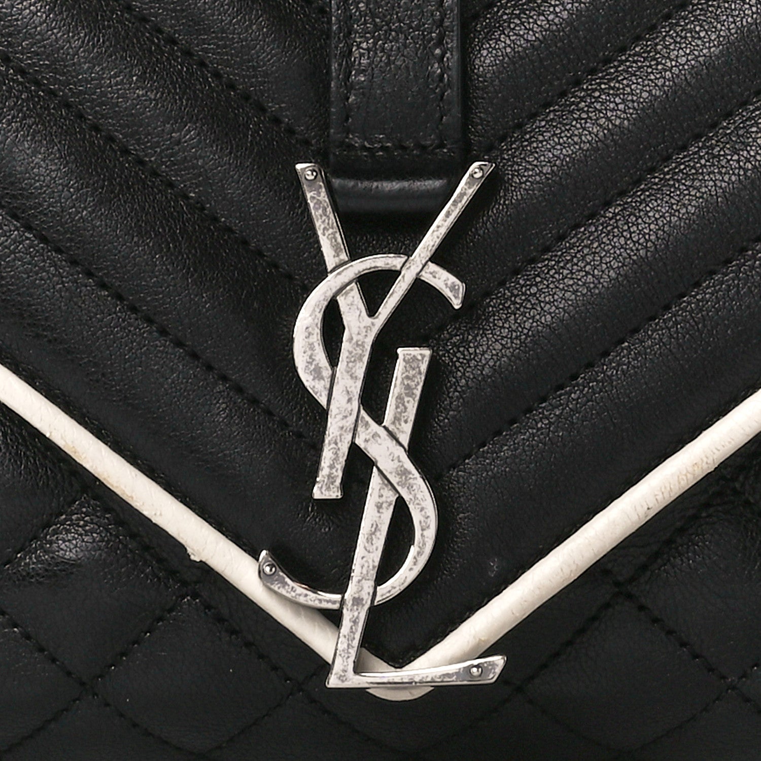 Saint Laurent Calfskin Mixed Matelasse Triquilt Large Monogram Envelope Satchel Black White 10 of 12