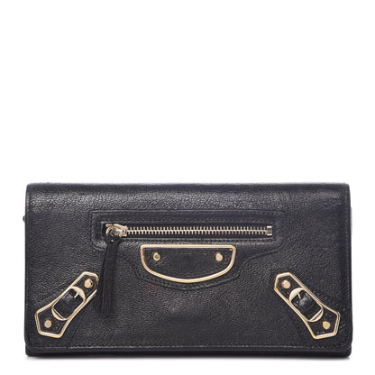 Balenciaga Chevre Gold Metallic Edge Hardware Money Wallet Black 1 of 9
