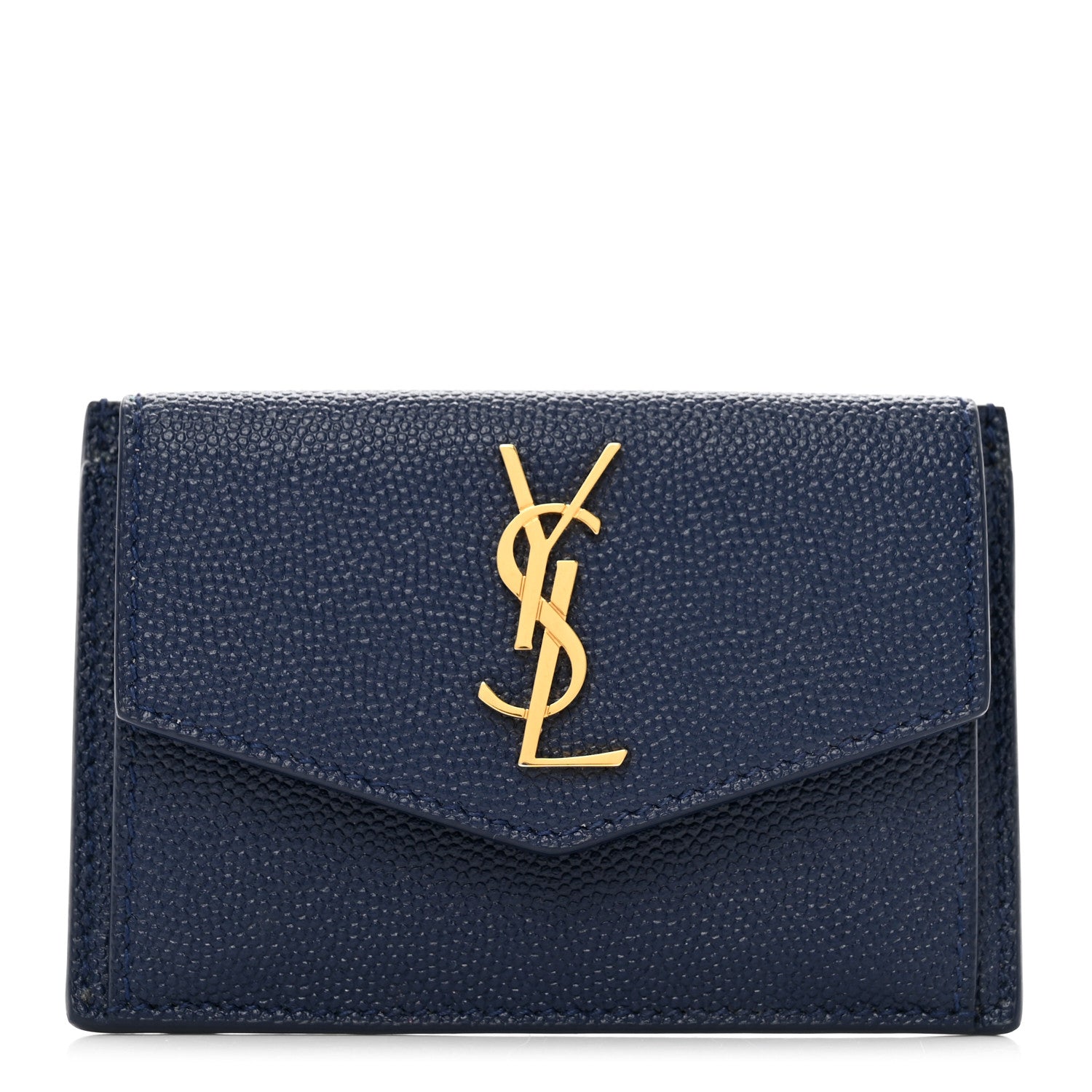 Saint Laurent Grain De Poudre Uptown Monogram Card Case Navy 1 of 8