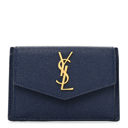 Saint Laurent Grain De Poudre Uptown Monogram Card Case Navy 1 of 8