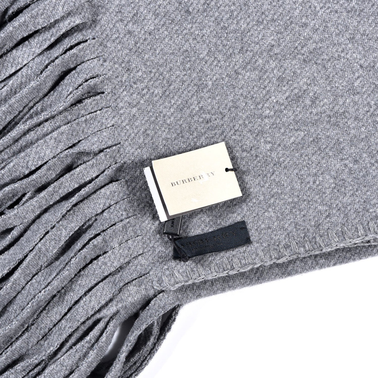 Burberry Cashmere Knitted Solid Fringe Scarf Mid Grey 3 of 3