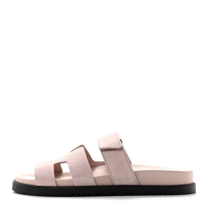 Hermes Suede Goatskin Womens Chypre Sandals 36.5 Rose Porcelaine 1 of 10