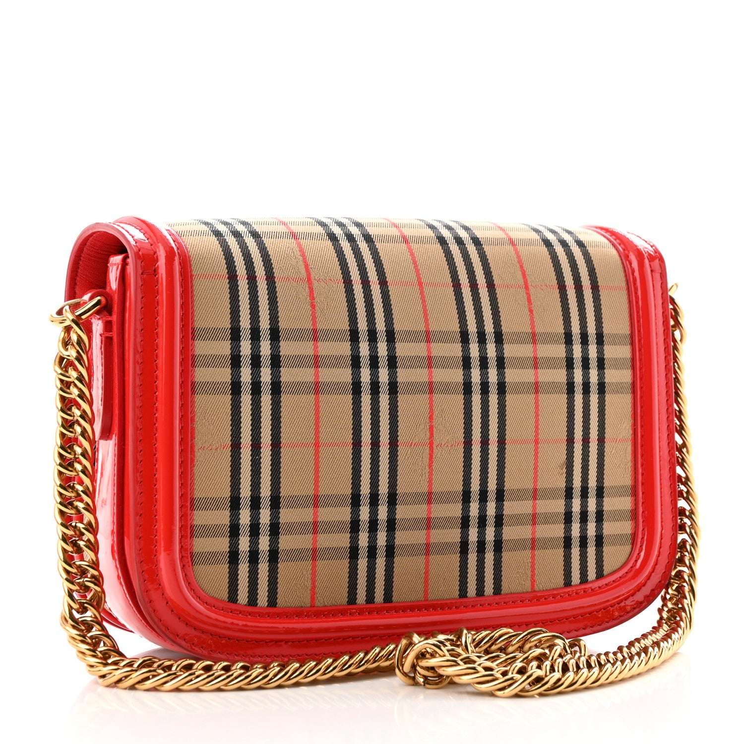 Burberry Patent 1983 Knight Check Link Shoulder Bag Bright Red 3 of 9