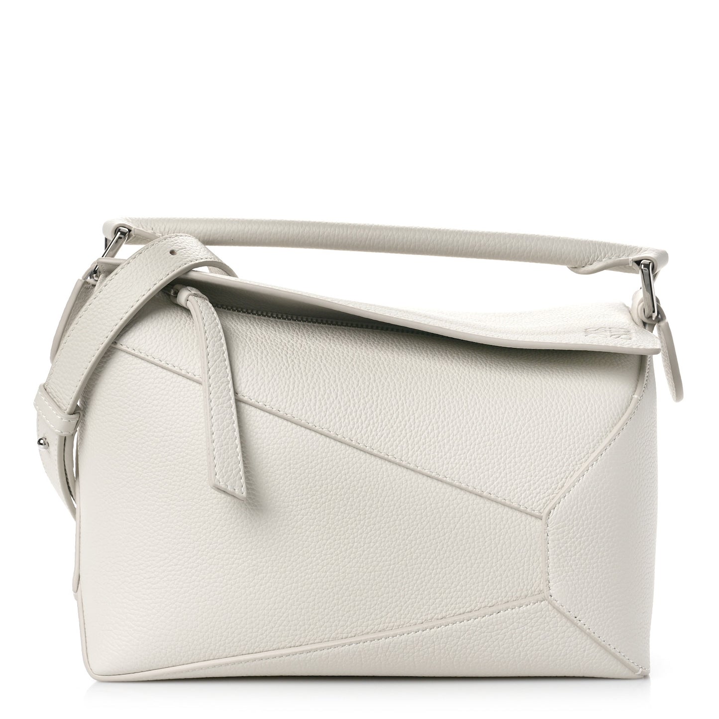 Soft Grained Calfskin Small Puzzle Edge Bag Soft White