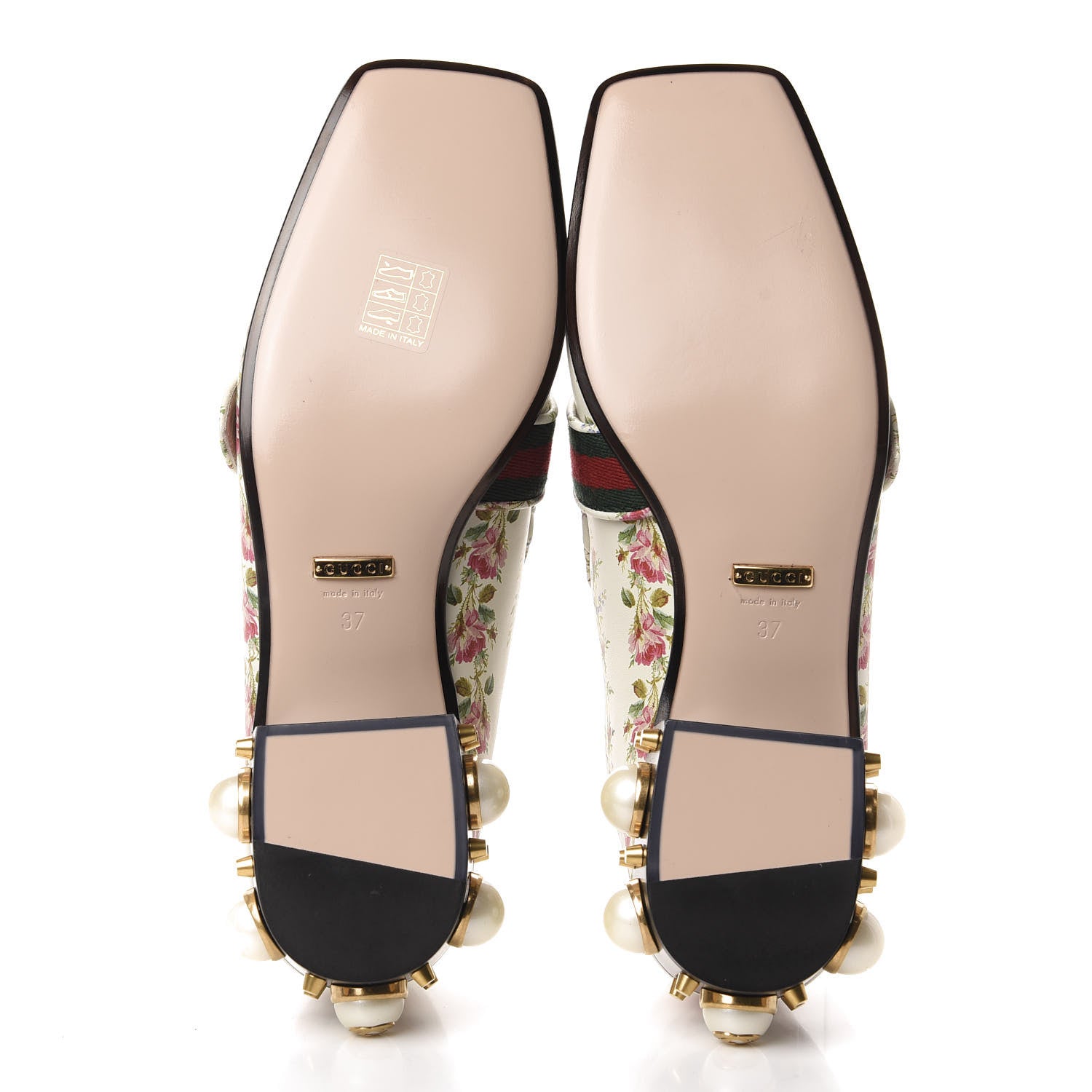 Gucci Calfskin Web Pearl Floral Embellished Peyton Loafer 37 White Multicolor 5 of 11