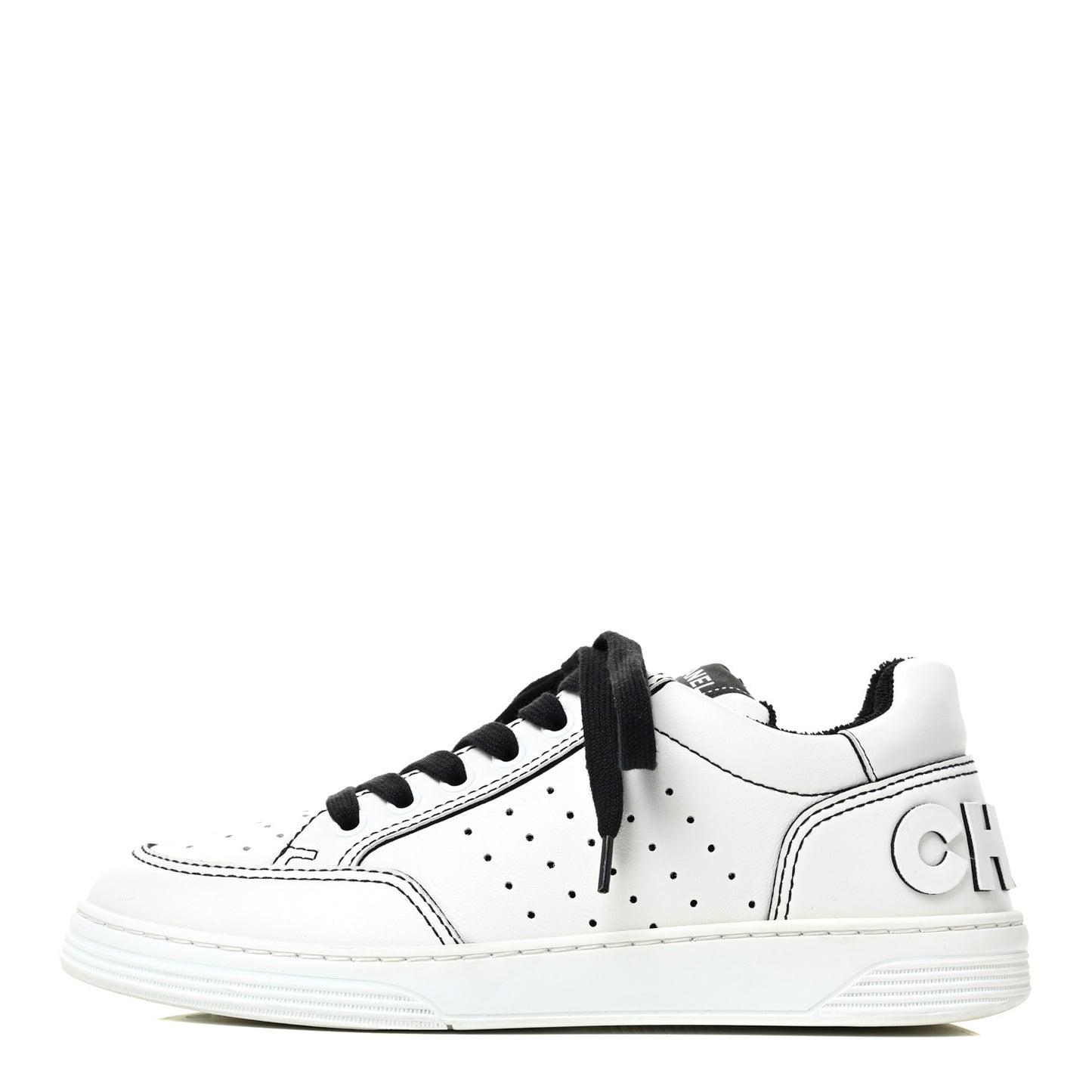 Calfskin Womens Logo Sneakers 37 Black White
