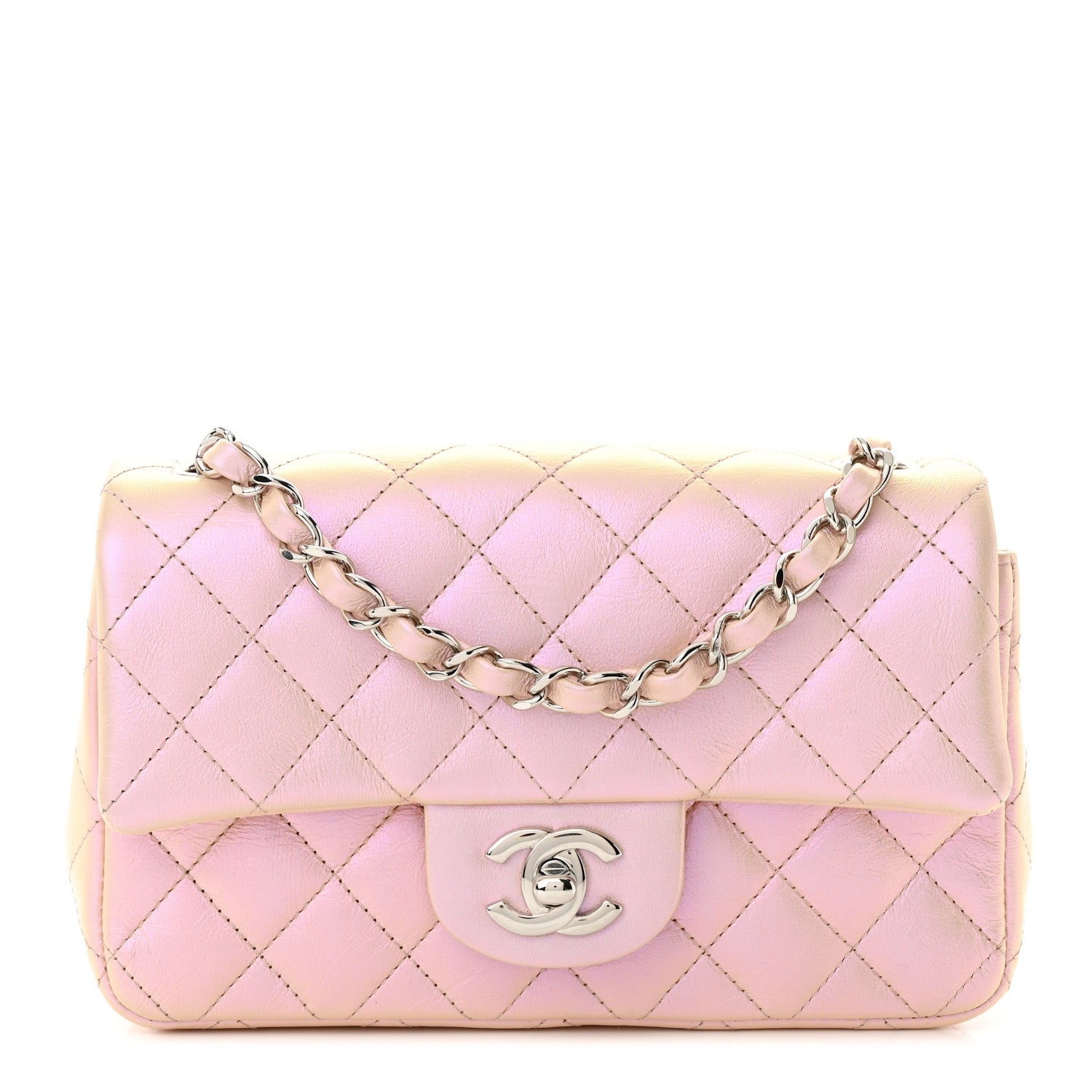 Chanel Iridescent Calfskin Quilted Mini Rectangular Flap Pink 1 of 10