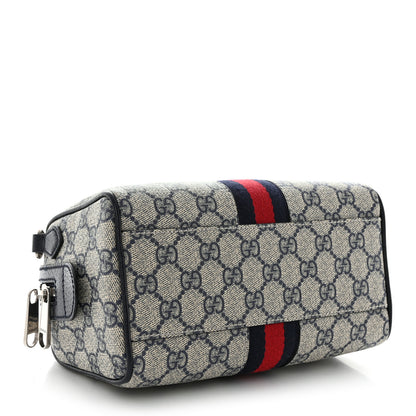 Gucci GG Supreme Monogram Textured Dollar Calfskin Web Mini Ophidia Top Handle Bag Beige Blue 4 of 10