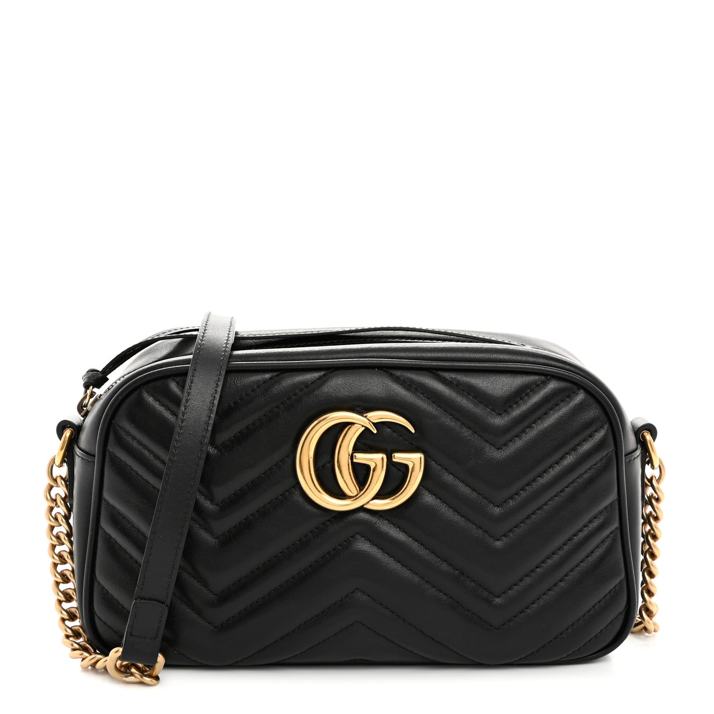 Calfskin Matelasse Small GG Marmont Chain Shoulder Bag Black