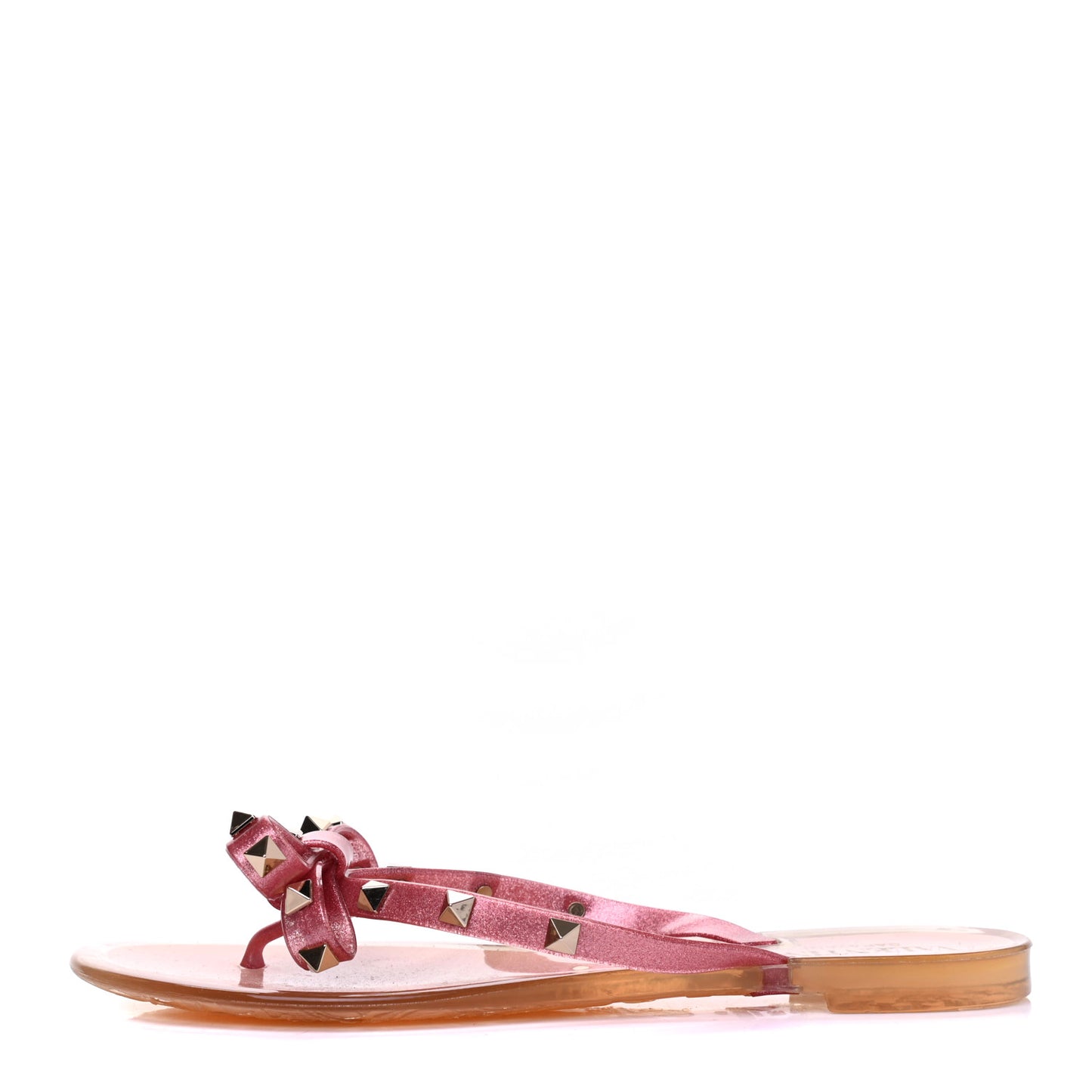 PVC Jelly Glitter Rockstud Bow Thong Sandals 37 Pink