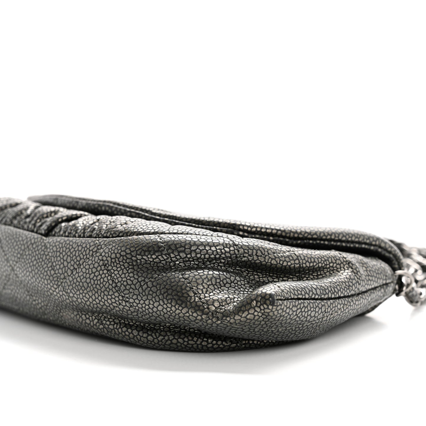 Metallic Caviar Half Moon Wallet On Chain WOC Dark Silver