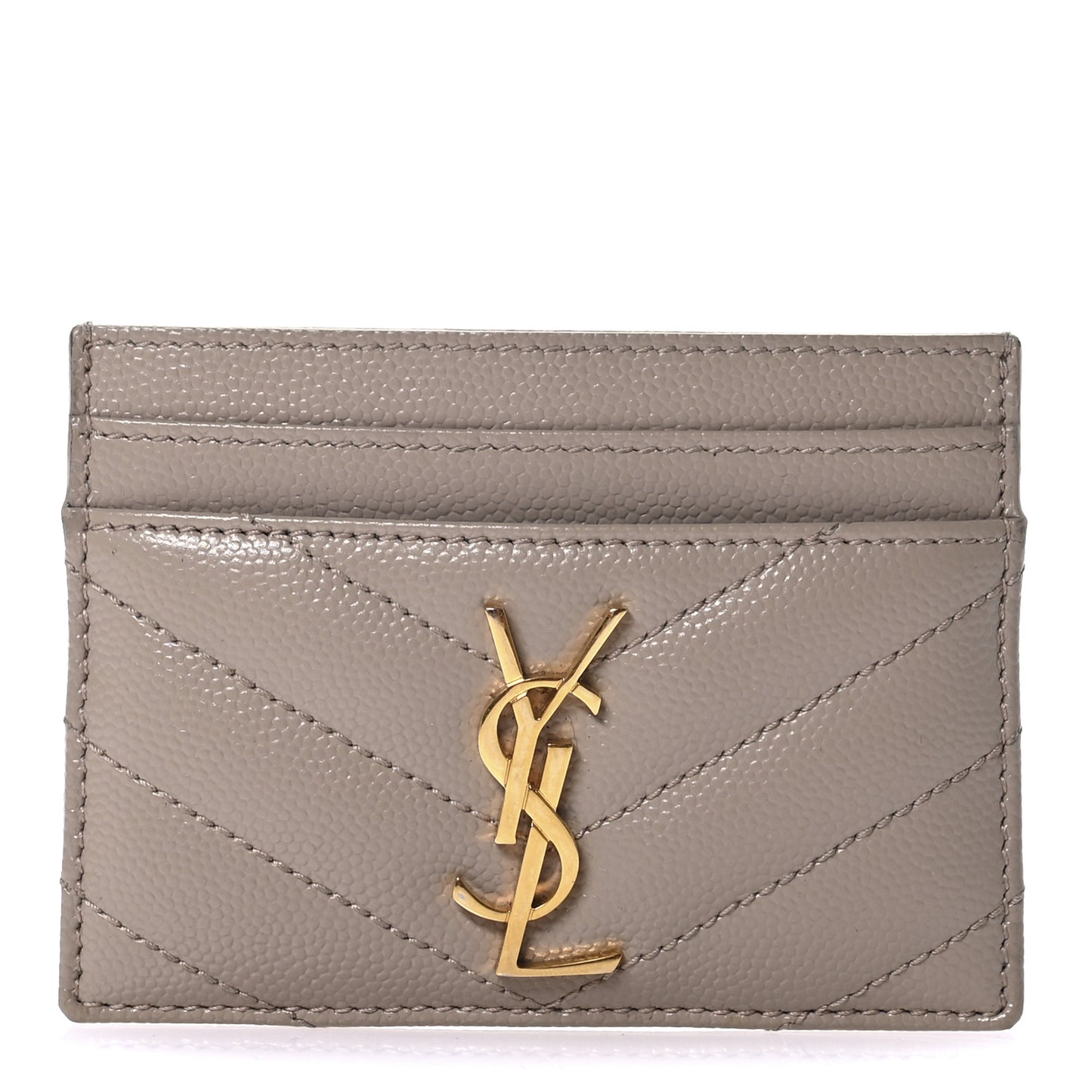 Grain De Poudre Matelasse Chevron Monogram Credit Card Case Dark Beige