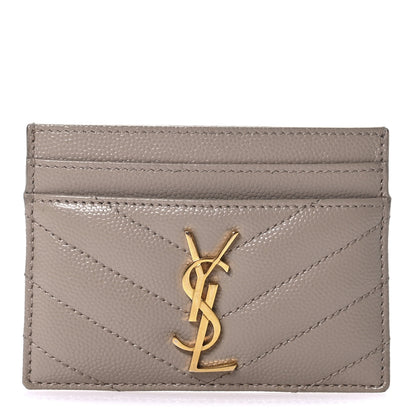 Saint Laurent Grain De Poudre Matelasse Chevron Monogram Credit Card Case Dark Beige 1 of 7