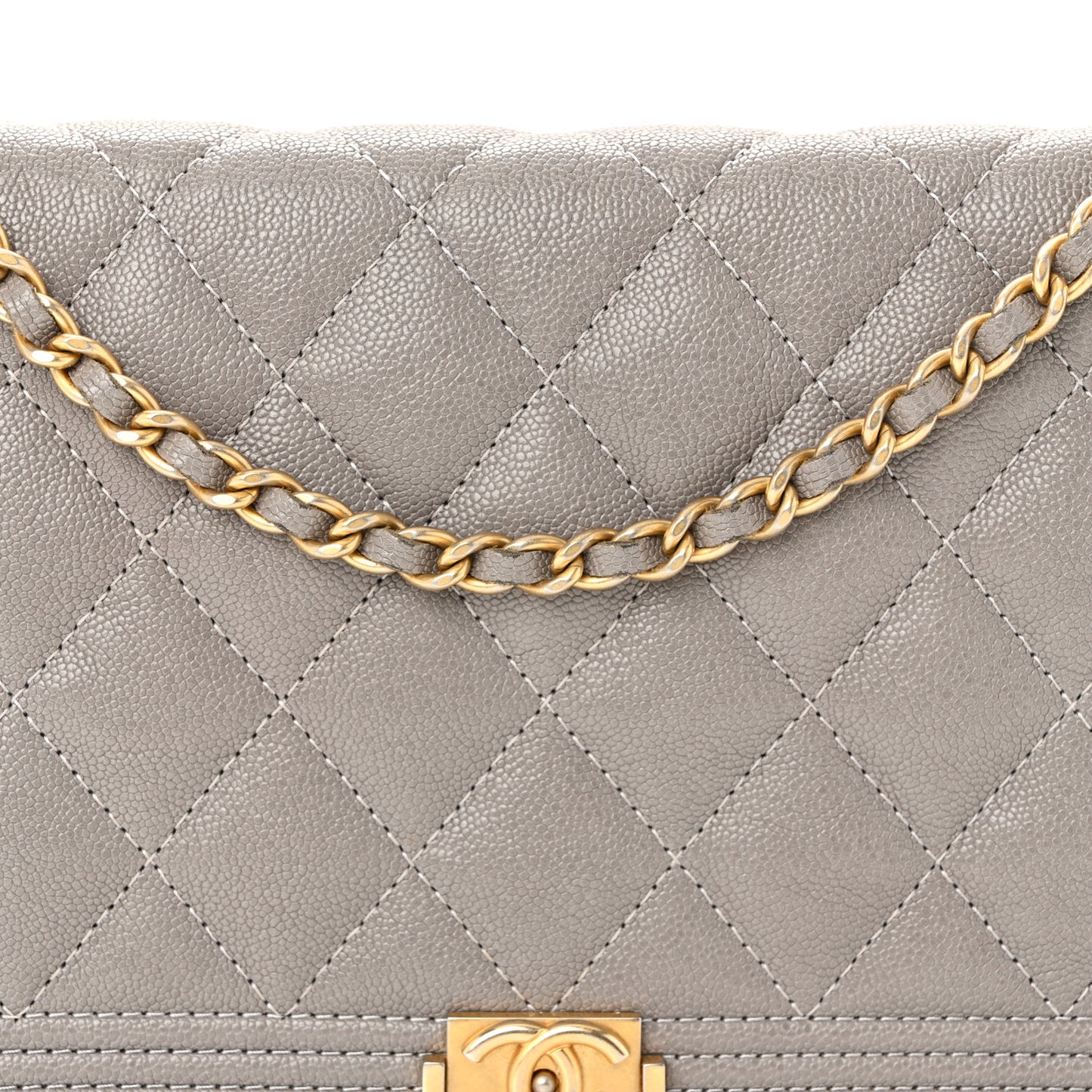 Caviar Quilted Boy Wallet On Chain WOC Grey