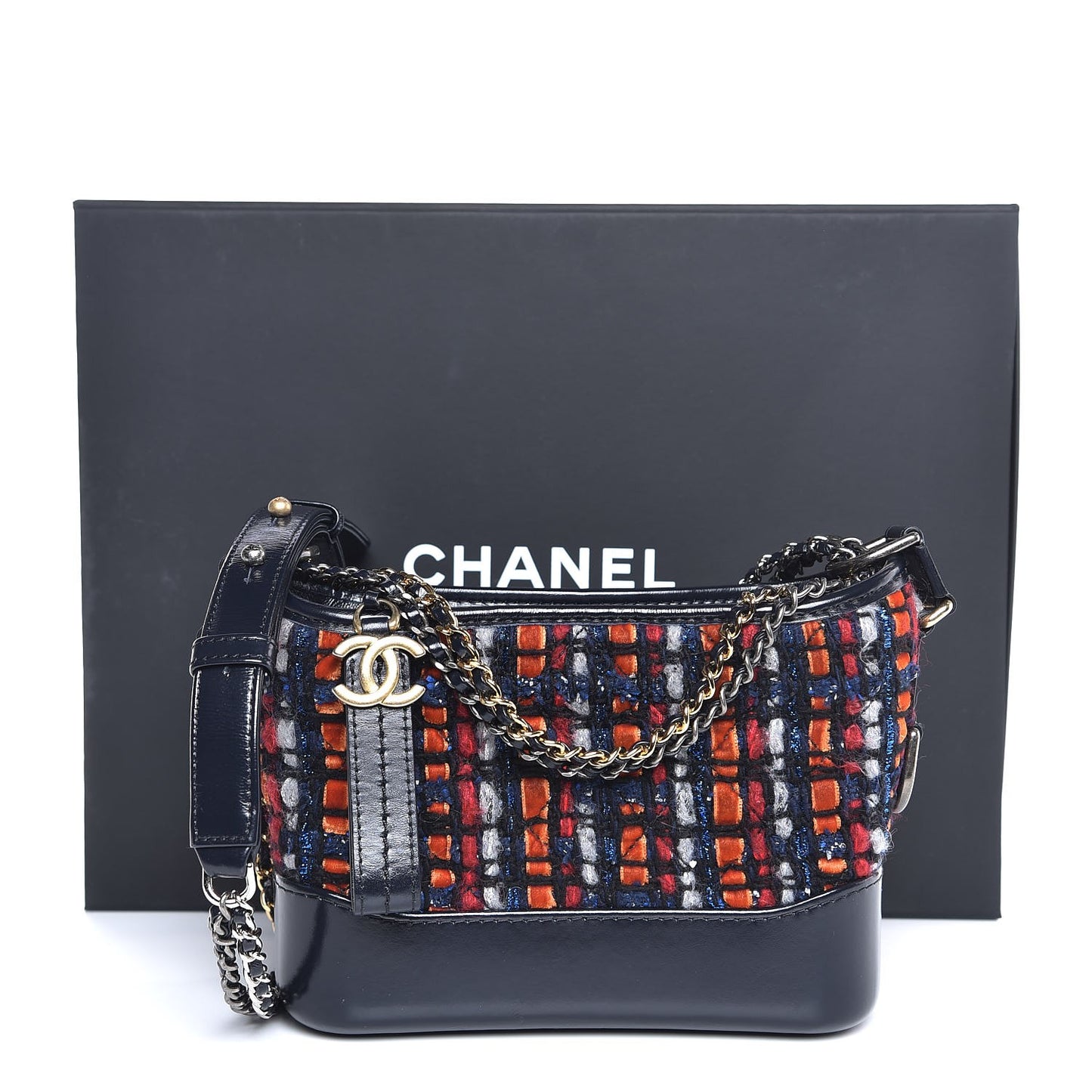 Tweed Calfskin Small Gabrielle Hobo Navy