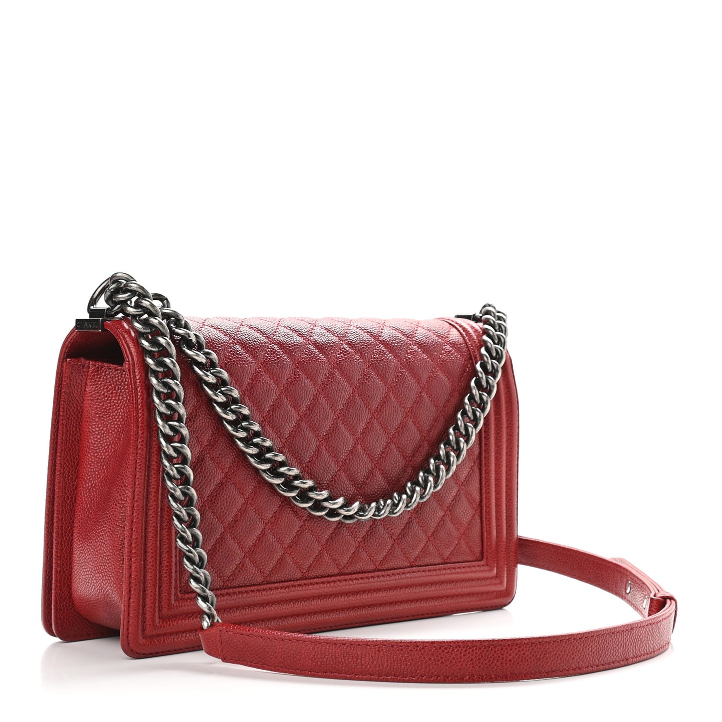 Caviar Quilted New Medium Boy Flap Dark Red