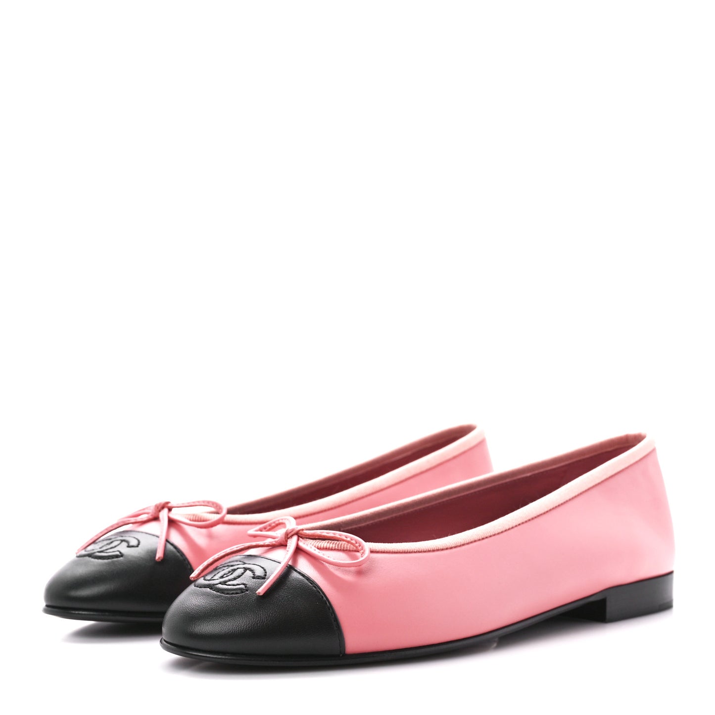 Lambskin Cap Toe CC Ballerina Flats 38 Coral Black