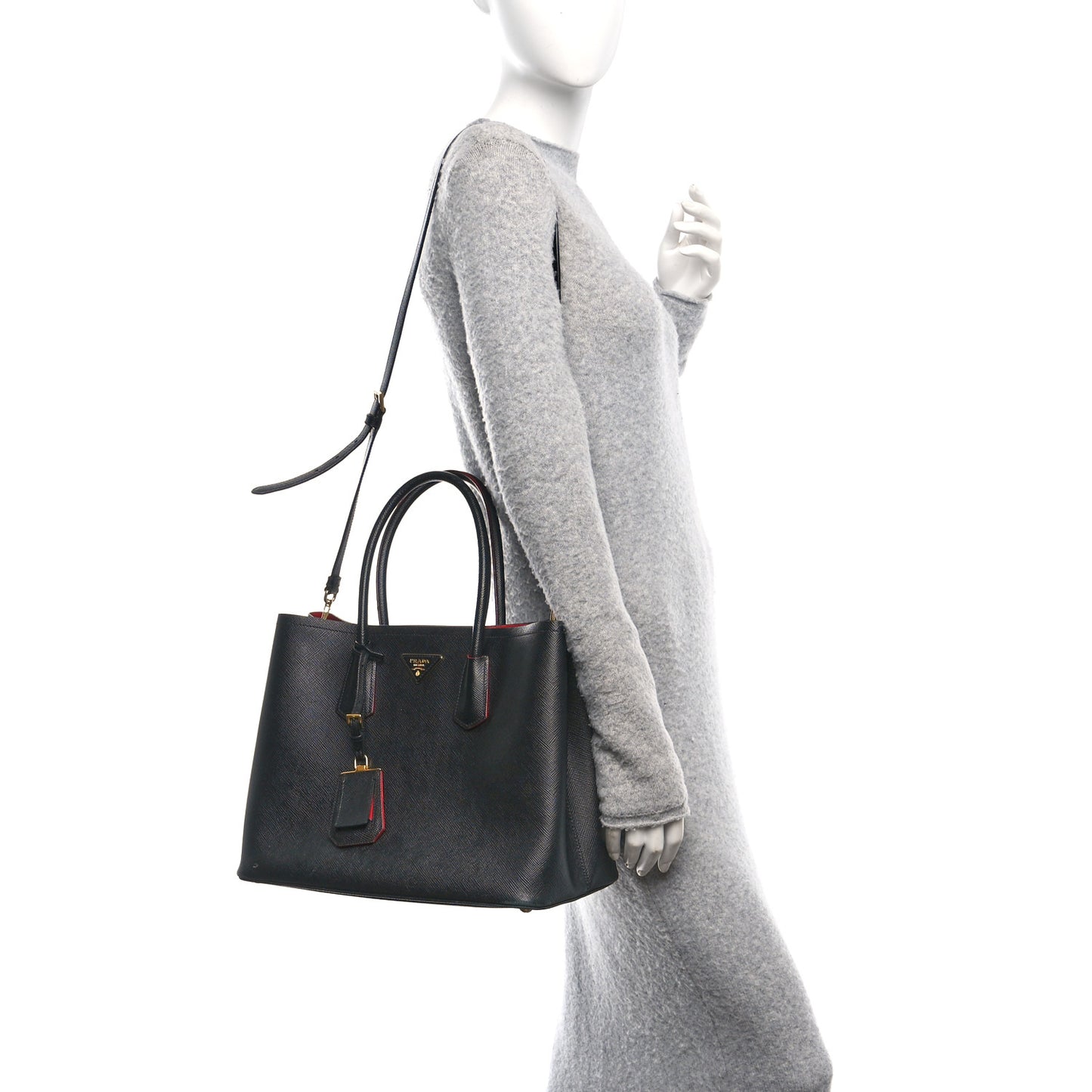 Saffiano Cuir Large Double Bag Black Fuoco