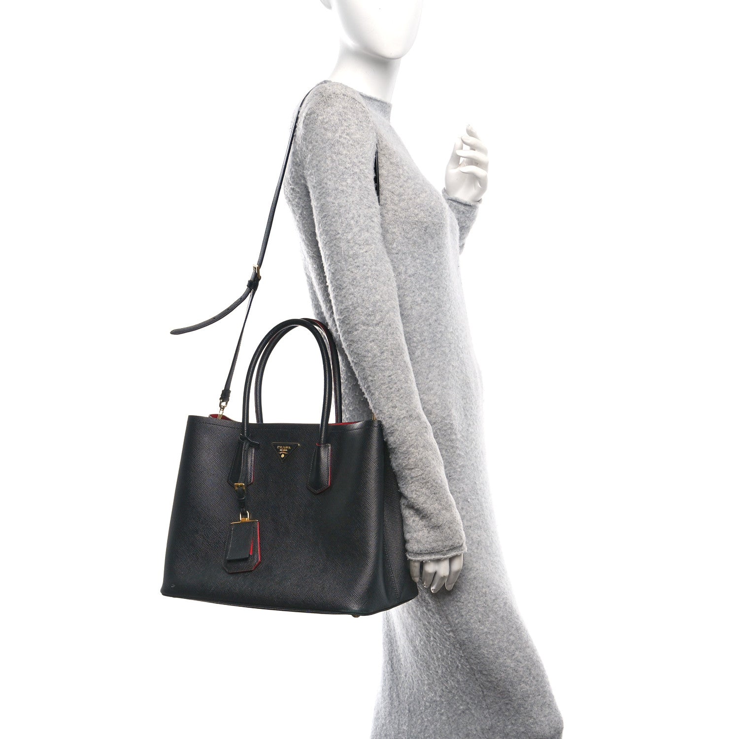 Prada Saffiano Cuir Large Double Bag Black Fuoco 2 of 9