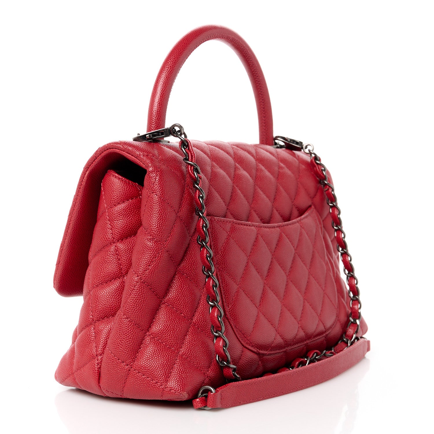 Chanel Caviar Quilted Small Coco Handle Flap Red 3 of 14