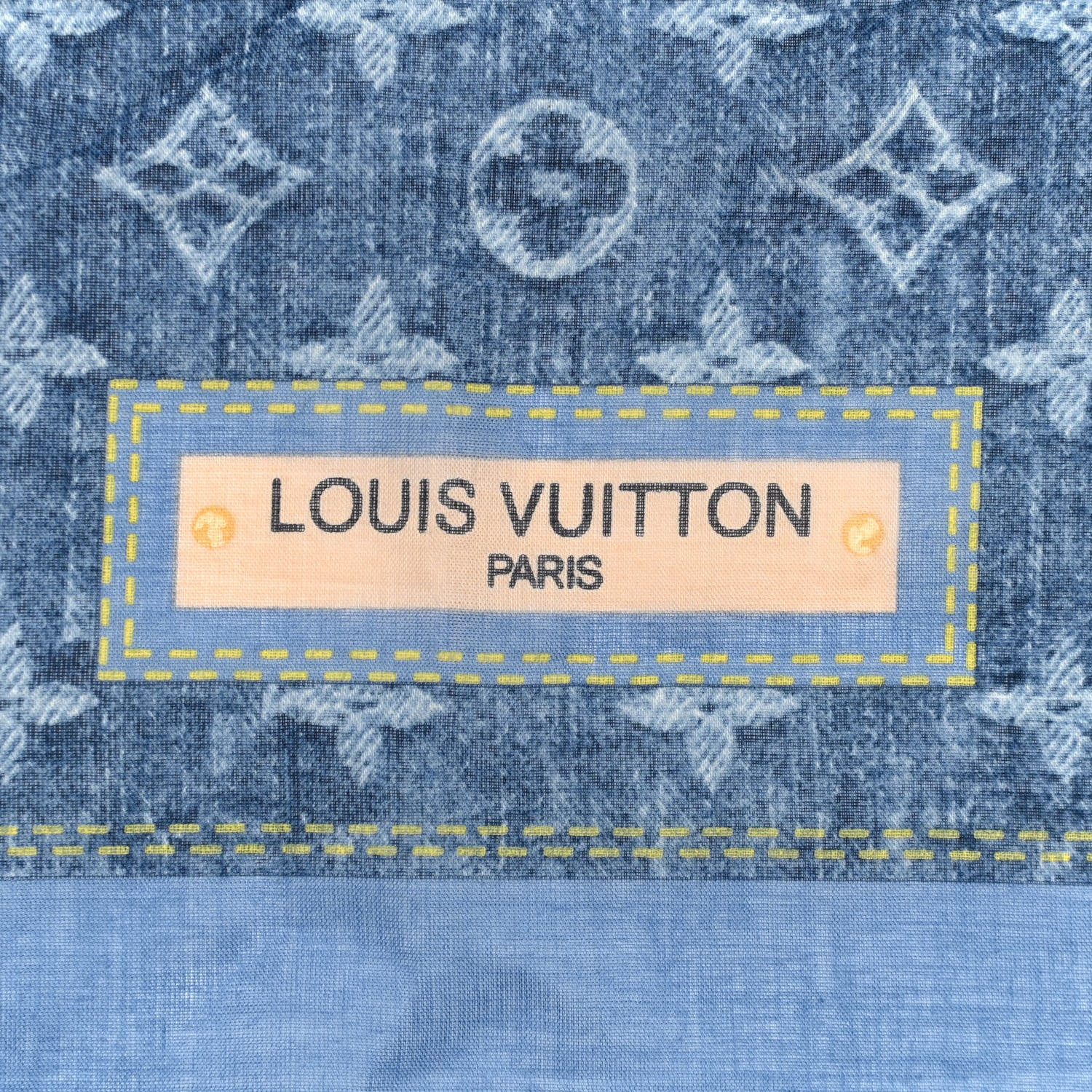 Louis Vuitton Cotton Monogram Denim Bandana Scarf Blue 2 of 3