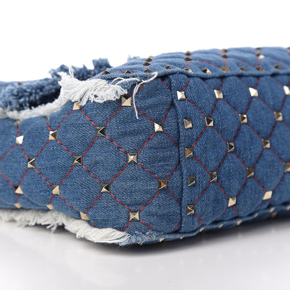 Valentino Garavani Denim Fringe Maxi Rockstud Spike Shoulder Bag Blue 6 of 8