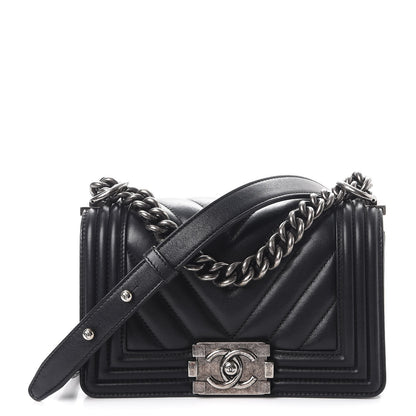 Chanel Calfskin Chevron Quilted Small Boy Flap Black 1 of 8