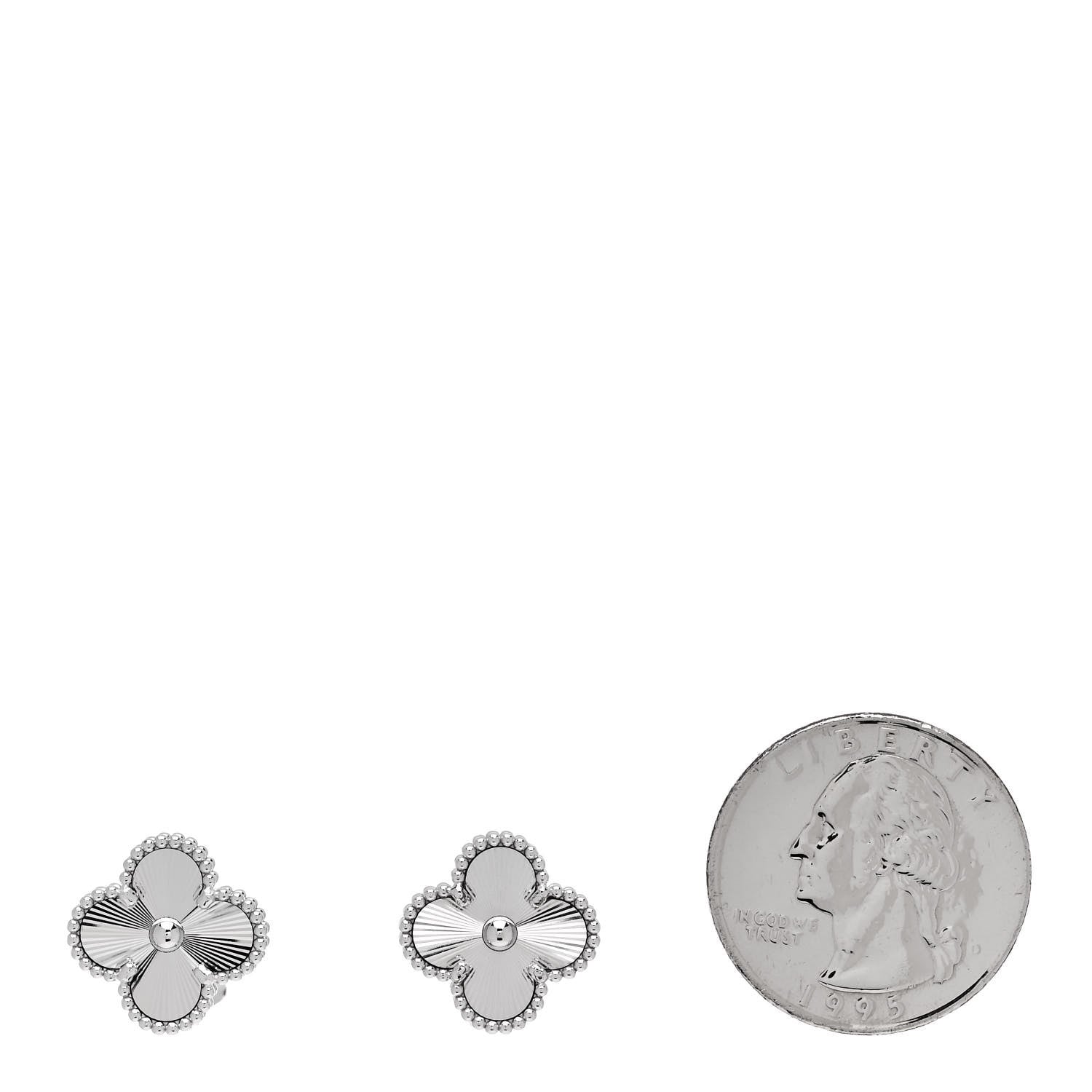 Van Cleef & Arpels 18K White Gold Guilloche Vintage Alhambra Earrings 2 of 5