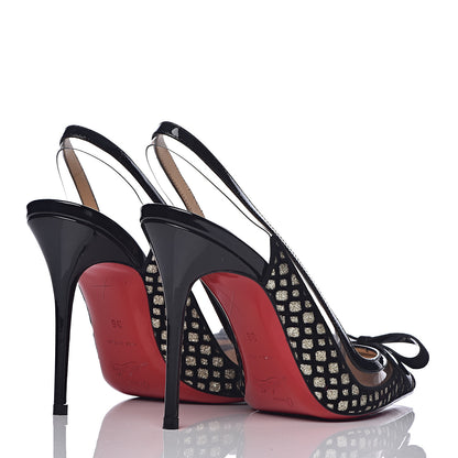 Christian Louboutin Glitter Floque Patent PVC Suspenodo Sling 100 Pumps 36 Platine Black 4 of 8
