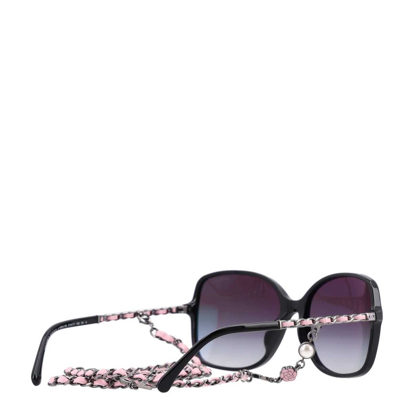Acetate Metal Lambskin Square Chain Sunglasses 5210-Q-A Black Pink