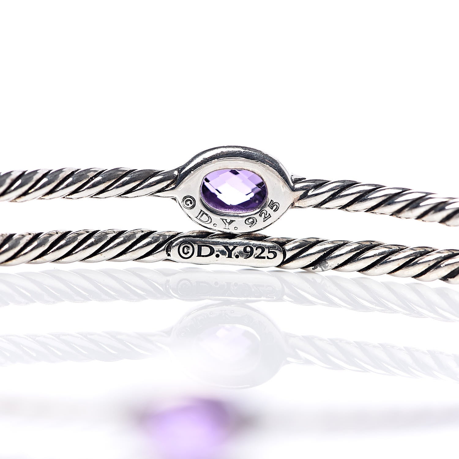 David Yurman Sterling Silver Amethyst Color Classics Cable Bangle Bracelet Set of 2 4 of 4