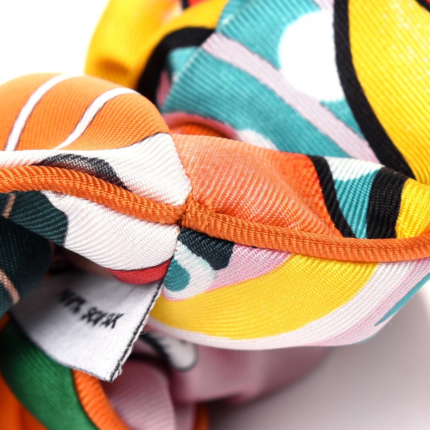 Hermes Silk Patchwork Claudia Scrunchie Orange Fruite 6 of 7