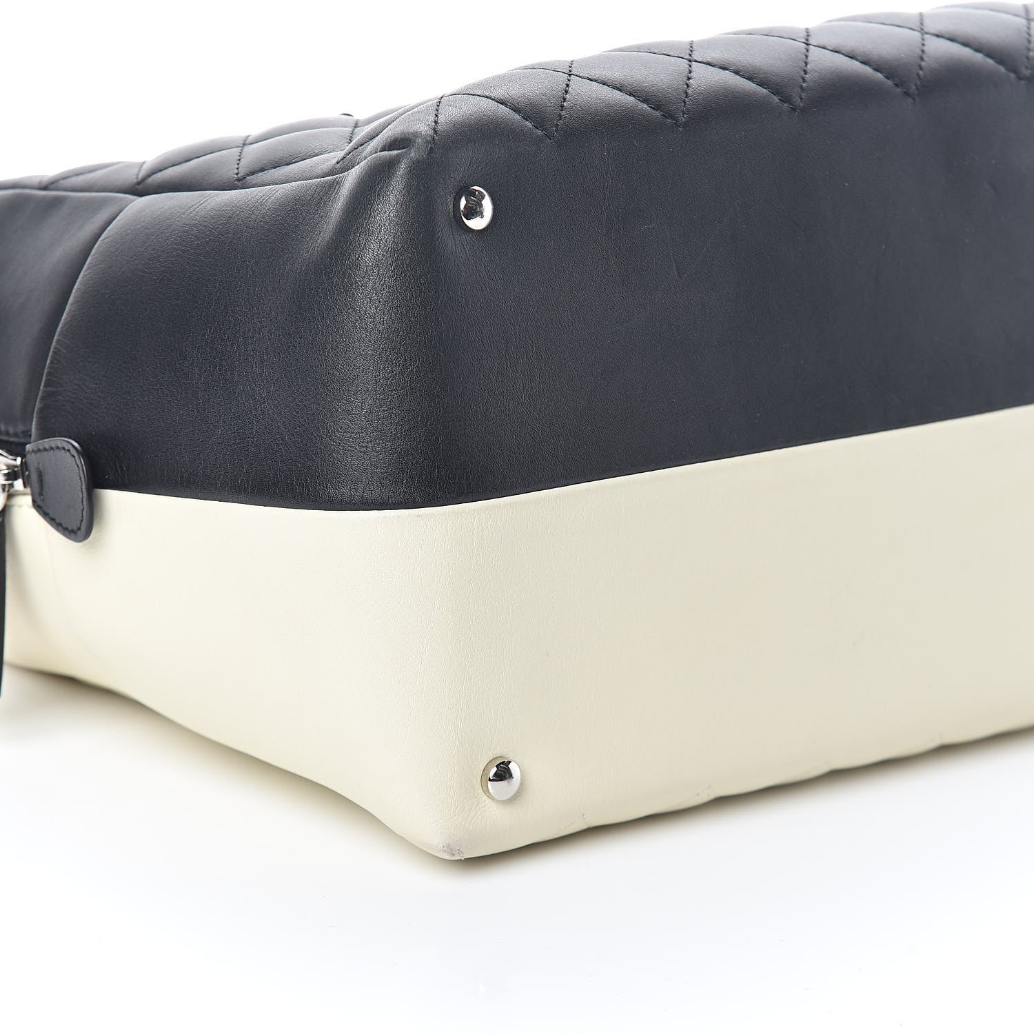 Chanel Calfskin Quilted Feather Weight Bowling Bag Black Beige 9 of 12