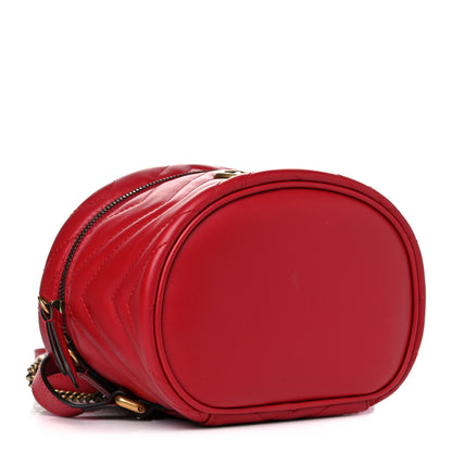 Gucci Calfskin Matelasse Mini GG Marmont Round Backpack Hibiscus Red 3 of 9